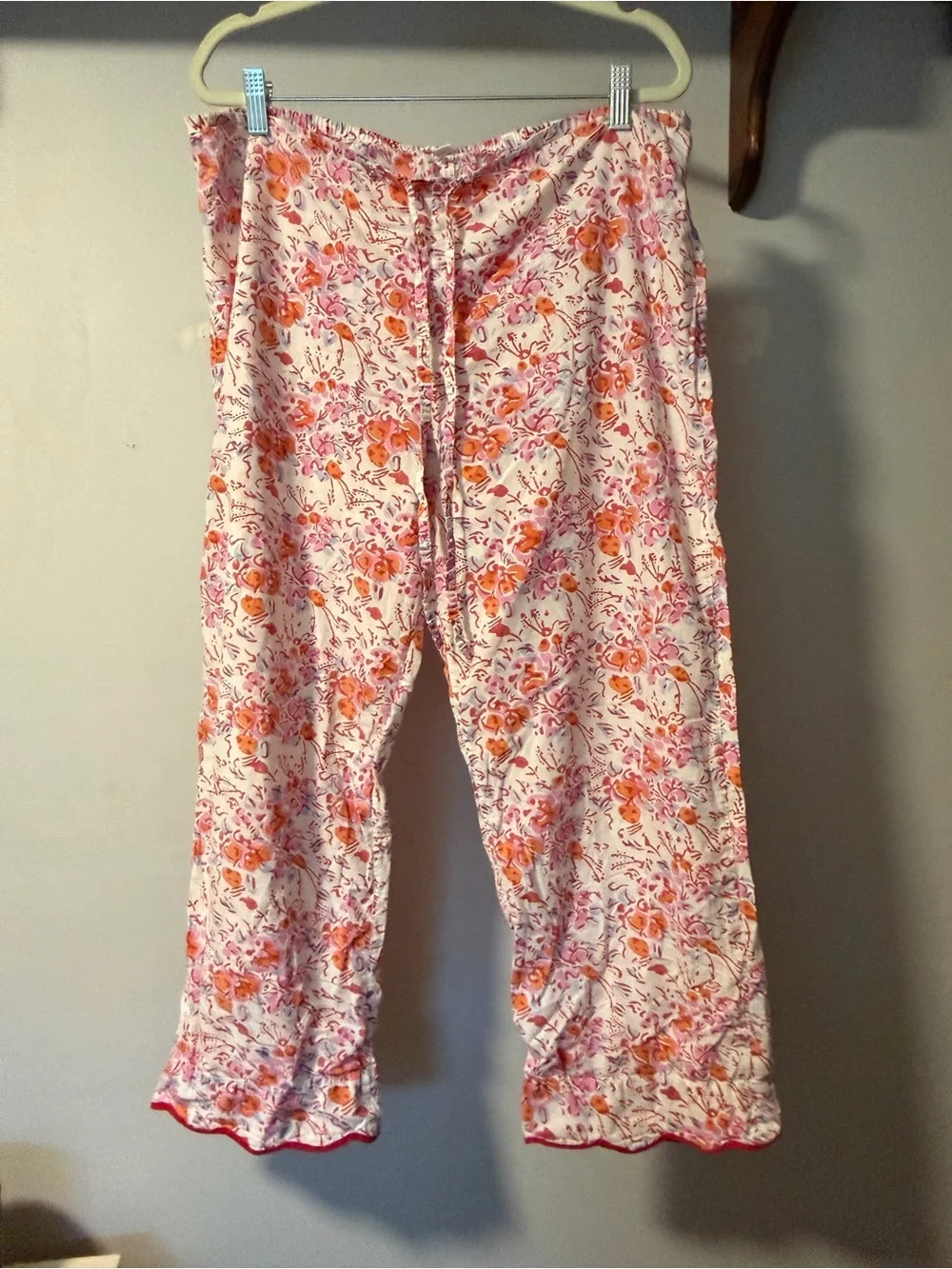Heidi Carey 100% Cotton Floral Pajama Set L Pink Orange Ruffle